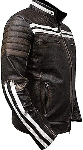 Veste de moto Cafe Racer vintage en cuir véritable vieilli vintage, pour homme, noir