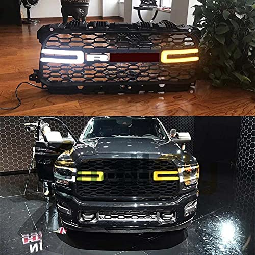 LYBH Abs Schwarzer Kühlergrill Fit Für Dodge Ram 2500 2019-2021 Led Emblem Kühlergrill Mit Led-Leuchten Modifiziert:
