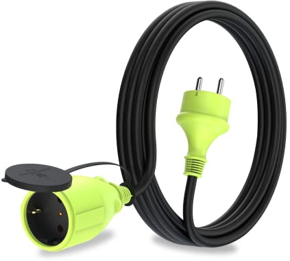 MutecPower 3 m Schuko förlängningskabel för utomhusbruk IP44 H05RR-F3G 1,5 mm² utomhus förlängning med skyddskontakt uttag och schuko-uttag 3 meter svart/grön
