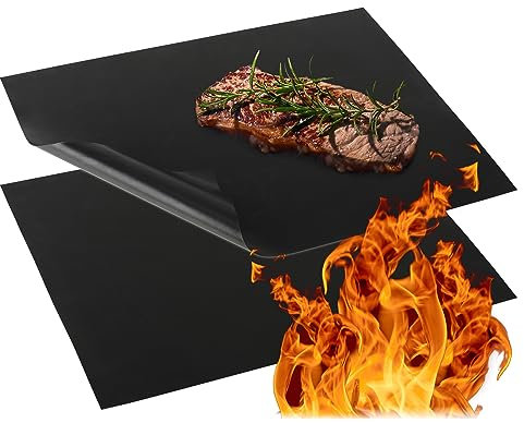 com-four® 2x BBQ Grillmatte aus Teflon - hitzebeständige Backofenmatte - Antihaft-Grillfolie - Grill- und Backunterlage - wiederverwendbar, zuschneidbar, spülmaschinengeeignet (2 Stück - schwarz)