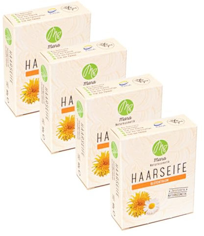 Mara Naturkosmetik - Feste Haarseife Blütentraum – Pflegende Wellness Reinigung ohne Palmöl für Frauen, Männer – Naturseife, nachhaltig, vegan, bio, umweltfreundlich, handgemacht, zertifiziert 4x90g