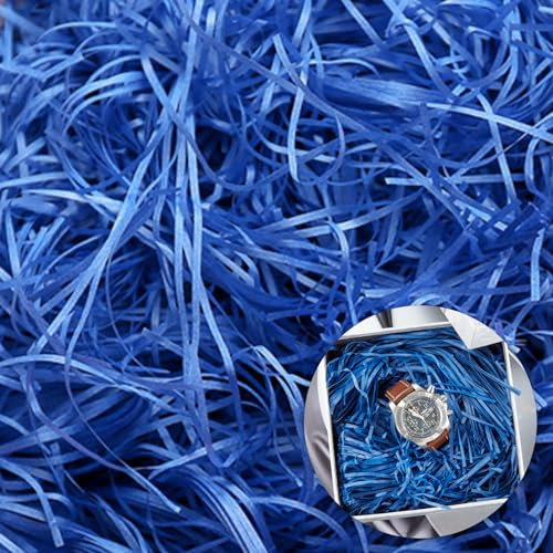 Herbe de Pâques, Hillylolly 200g Papier Déchiqueté Vert, Papier Remplissage Cadeau, Raffia Remplissage Boite Cadeau Vert, Frisure Papier Déchiqueté, pour Décorer des Cadeaux (Bleu royal)