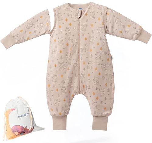 Mababu Året runt babysovsäck med fötter och avtagbara ärmar – 100% GOTS ekologisk bomull – året runt barnsovsäck med fötter – vikbara manschetter, 2,5 TOG/kanin, 100cm (100-109cm Körpergröße)