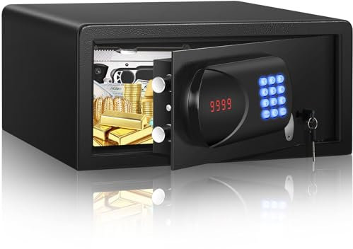 30L Tresor Safe Feuerfest, Digital Hotelsafe mit Zahlenschloss, Diebstahlsicherer Heimtresor für Laptop Dokumente Reisepass Geld Medikamente Wertsachen