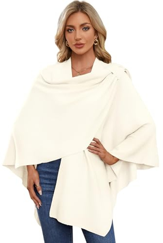 PULI Chal Cruzado Delantero para Mujer Elegantes Ponchos Finamente Drapeados Cárdigan de Punto Tipo Capa para Vestido de Noche Chales de Boda, Altoa única