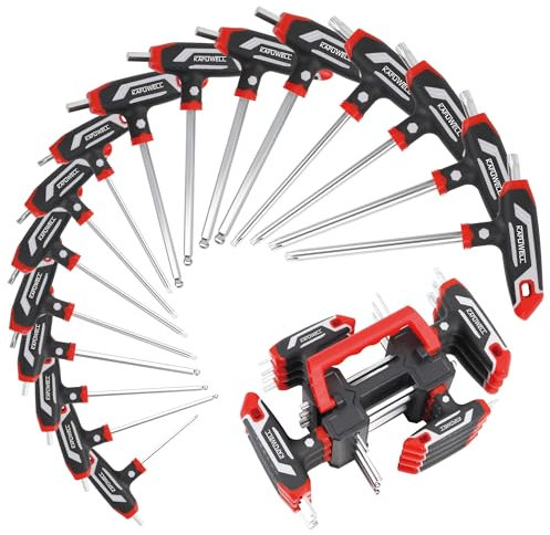 KAFUWELL 14 pièces Lot de clés Allen et Torx avec poignée en T, Hexagonales métriques H2-H10, Clés Torx TX10-TX50, pour bricolage, réparations domestiques, voiture, vélo, avec support de rangement