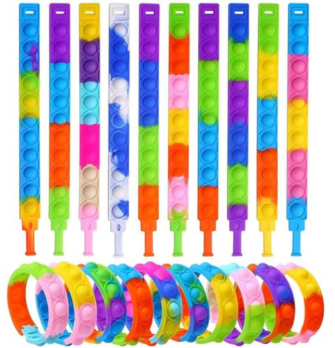 15 Pièces Bracelet Pop It, Bracelets Anti-Stress en Silicone, Bracelets Pop It Jouets Anti-Stress Fidget Toys, pour Enfants Adultes Cadeau Anniversaire Enfants, Gadgets de Fête