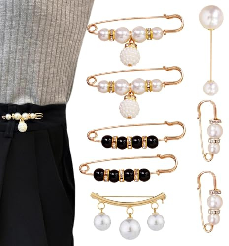 Lot de 8 épingles de sécurité à perles pour vêtements - Épingles à vêtements portables - Épingles à nourrice décoratives - Lot de 8 pinces à écharpe, pinces à pantalon, pour femme