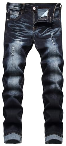 JENY-LUCK Jeans for Men - Skinny Jeans Stretch Black Ripped Denim Pants - Pantalones de Hombre Ripped Jeans for Men Slim Fit Skinny Jean Pants Stretch Distressed Tapered Leg