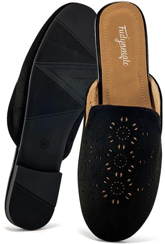 FUDYNMALC Womens Dress Mules: Backless Slip On Closed Toe Flats Black