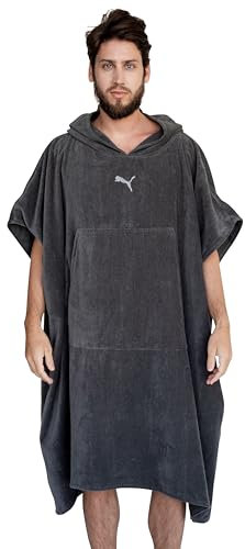 PUMA Badeponcho Damen und Herren - Unisex Bademantel - Badetuch mit Kapuze - gray - Gr. S/M