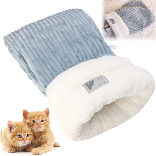 Cat Winter Sleeping Bag, Cat Bed Cave Sleeping Bag, Cat Sleeping Bag, 360°Wrap Comfortable Pet Snuggle Sack, Soft Plush Large Cat Sack - Size M（Gray Blue）