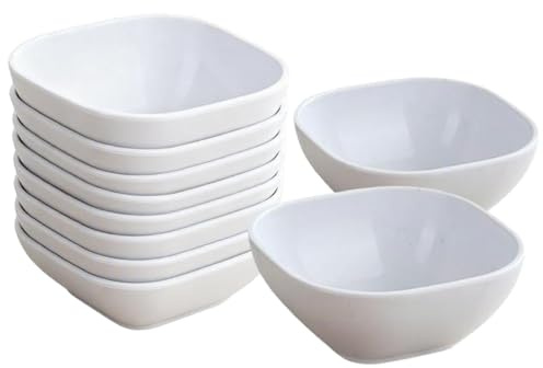 AGSYFFD Bols à Tapas et Sauces Ensemble, Lot de 10 bols à sauce carrés empilables en imitation céramique, Tremper pour Tasses à Dessert, Sauces à Collation, Bonbons (Blanc)