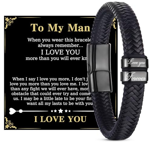 Merclix To My Man Leather Bracelet Valentines Day Gifts for Men I Love You Gifts for Him Boyfriends Husband Christmas Anniversary Birthday Romantic