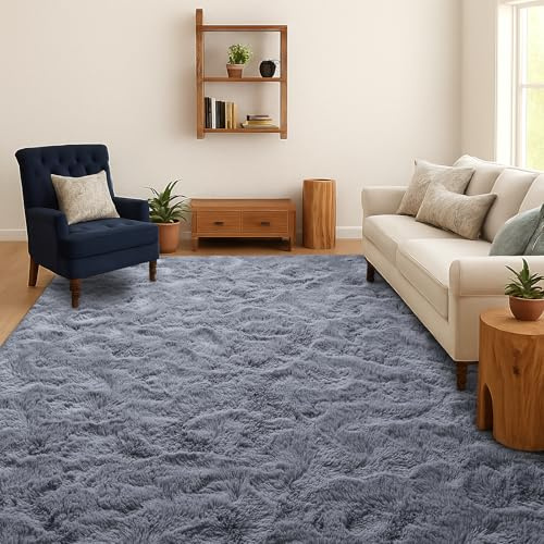 SOANNY Alfombra de Pelo Largo para Salón, Lavable Antideslizante y Suave, Diseño Sólido Shaggy para Dormitorio y Habitación Infantil, Tapete para Cama, 140x200 cm, Gris