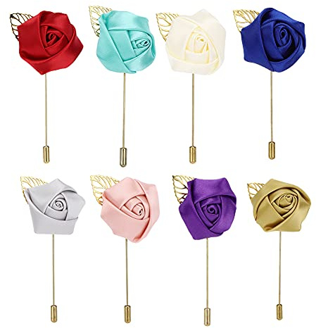 8 PCS Épinglettes de Fleur, Épinglette pour Hommes Broche Rose Multicolore Faite à la Main en Satin Fleur Boutonnière Accessoires de Tenue pour Costume de Fête de Mariage