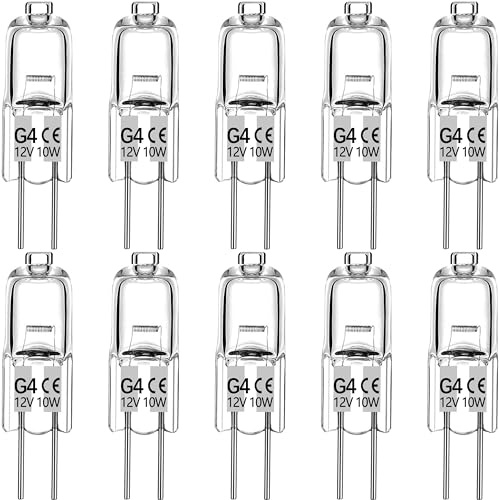 Haraqi 10 Pack G4 Halogen Bulbs,12 Volt 10 Watt Bi-Pin Halogen Bulbs | Dimmable for Ceiling Lights,Table Light,Cabinet Lights,Warm White Brightness