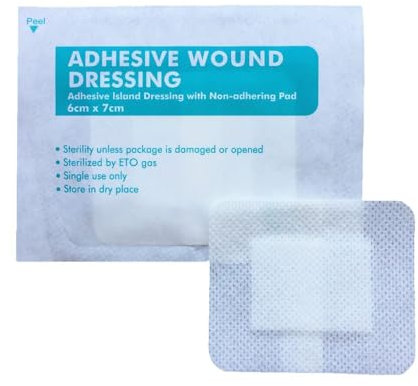 FunnAura 20 Pcs Self Adhesive Dressings for Wounds, Water-Resistant Sterile Non-Woven Large Plasters for Surgical Dressing (6cm X 7cm)