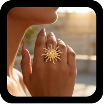 Inilbran Boho Sunburst Anillo De Dedo Pico De Oro Amanecer Nudillo Abierto Anillos Vintage Sol Celestial Anillo De Flores Sol Apilamiento Ajustable Anillos De Joyería Para Las Mujeres