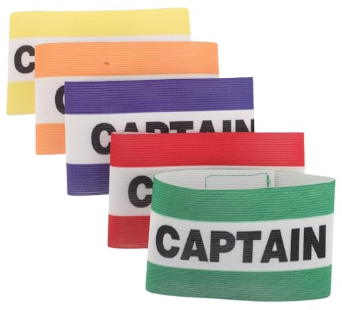 POPETPOP 5 Pièces Brassards Capitaine Football Élastiques Multicouleurs Bandeaux Sportifs Haute Visibilité et Résistants Transpiration pour Entraînement Équipe