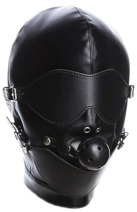 Máscara de piel sintética con capucha de cobertura completa con cremallera y boca abierta, máscara facial ajustable con cordones para Halloween, cosplay, disfraz punk, disfraz para parejas, juegos