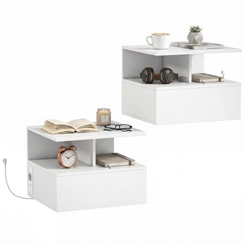 HOMCOM Set di 2 Comodini Camera da Letto Sospesi, 40x35x30 cm, Bianco