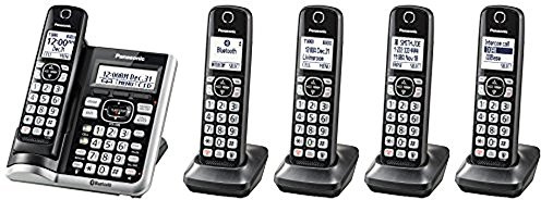 Panasonic Link2Cell Bluetooth Cordless Phone System with Voice Assistant, Call Block & Answering Machine, Battery Powered, Expandable Home Phone with 5 Handsets â€“ KX-TGF575S (Black with Silver Trim)