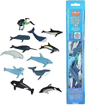 Wild Republic 20828 Wale und Delfine Spielfiguren-Set, Nature Tube, 12-teilig, Multi