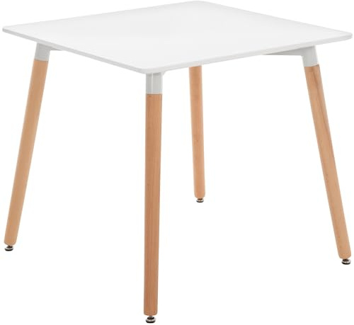 CLP Küchentisch Viborg I Esstisch Im Skandinavischen Design Für Wohnzimmer Mit MDF Tischplatte I Buchenholzgestell, Justierbare Bodenschoner, Farbe:weiß, Größe:80 cm