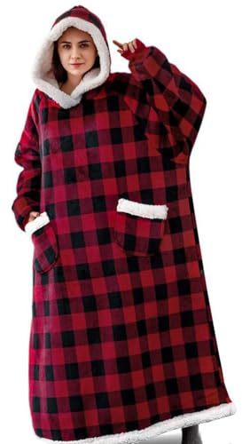 IvyH Couverture à Capuche, Longue Couverture Portable avec Poches Moelleuses Flanelle Sherpa TV Couverture Sweat-Shirt d'hiver Robe Taille Unique pour Hommes Femmes Adultes