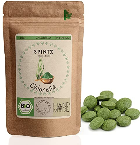SPINTZ® 800 Stk. Bio Chlorella Bio Presslinge 100% kontrolliert biologischer Anbau | Vegane Chlorella Tabletten 500mg/Tab | Plastikfrei und nachhaltig verpackte Chlorella Tabletten