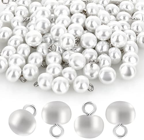 Grevosea 100 Stück runde Kunststoff-Perlnieten Perlenknöpfe runde Faux Pearl Buttons halb gewölbt Retro Kunststoff Perlenknöpfe mit Metallschaft dekorative Nähknöpfe für Handwerk Nähen von Kleidung