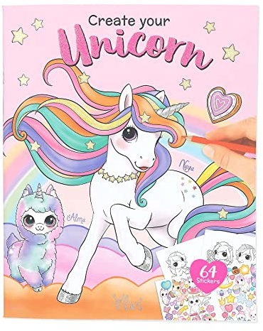 Depesche 12604 Ylvi Create your Unicorn - Malbuch mit 40 Seiten zum Gestalten von Einhorn-Motiven, bunten Malvorlagen und einer Doppelseite Sticker