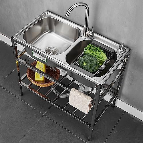 Lavandino da campeggio Lavandino da campeggio a doppia vasca con rubinetto Lavandini di utilità Lavandino da campeggio all'aperto Lavandino da cucina da giardino Serbatoio d'acqua Acciaio inox