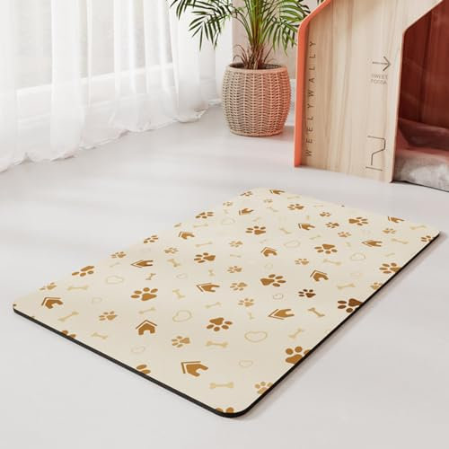 Absorbent Dog Bowl Mat for Food and Water - Easy to Clean Pet Placemats, Quick Dry Water Dispenser Mat, Cat Feeding Accessories (Beige Paw, 45 * 60cm)