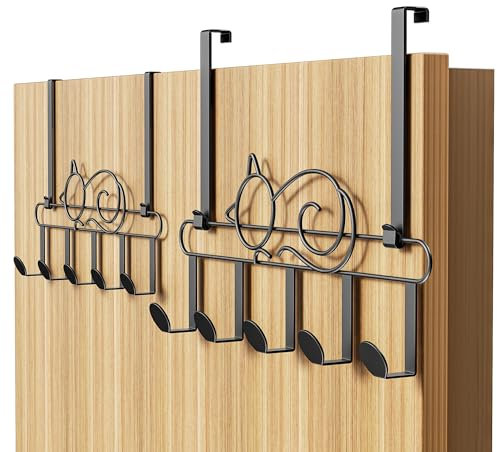 Alsonerbay Türhaken Haken Türgarderobe zum Einhängen, Kleiderhaken Türhakenleiste 2er Set mit 10 Haken Jackenhalter Tür Wandgarderobe Schwarz Garderobenleiste Door Hanger für Badezimmer, Wand, Küche