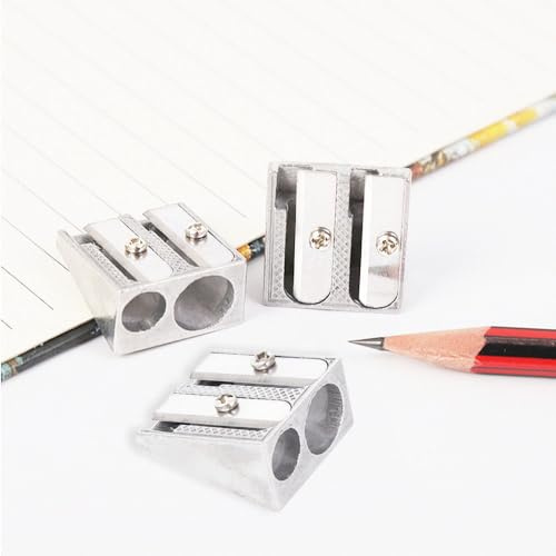 Belegao 3pcs Metal Pencil Sharpeners with 2 Holes, Aluminium Sharpener for Kids and Adults, School, Office, Makeup