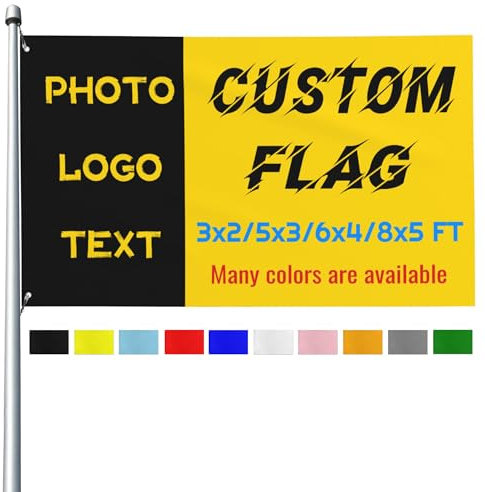 Custom Flags 3ftx2ft / 5ftx3ft / 6ftx4ft / 8ftx5ft with Eyelets, Personalised Photo Banner Flag with Print Picture Logo Text, Design Your Own Flag Sign for Outdoor Festival Team Garden Birthday