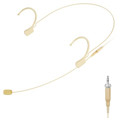 KIMAFUN Micrófono de Diadema Headworn Profesional Colgante de Condensador Compatible con el Transmisor de Bolsillo del Sistema Inalámbrico Senn_heiser, Beige, HC-810 C2