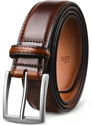 GSG M22067 - Cintura da uomo in vera pelle, con doppia cucitura, per abiti, jeans, uniformi, con fibbia a polo singolo, Basic Marrone Scuro, 42-46 inch