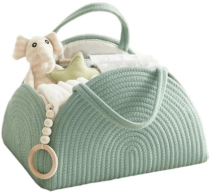ZHUIYIWIN Cestino Porta Pannolini, Organizzatore per Pannolini del Bambino, Organizer Fasciatoio,Organizer Fasciatoio in Corda con Divisorio Rimovibile e Manici, Doccia Neonato Cesto (Verde)