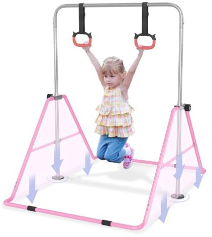 NAIZY Barre de gymnastique pour enfants - Réglable en hauteur - Avec 2 anneaux de gymnastique - Pliable - Pour enfants - Équipement de sport d'intérieur