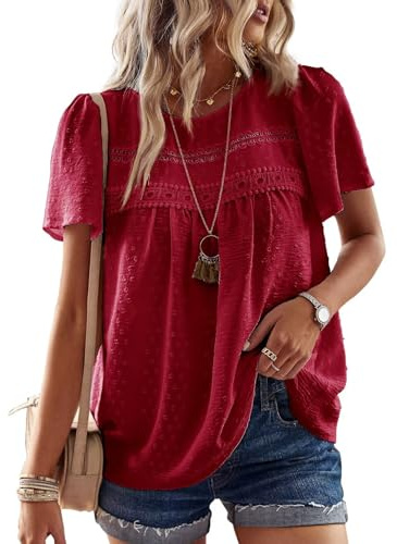 TUUHAW Top Femme Oversize Chemisier Manche Courte Bohème Rouge 3XL