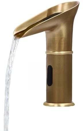 Rubinetto con sensore, rubinetto automatico con sensore a infrarossi, rubinetto a cascata, miscelatore per lavabo, rubinetto da cucina, altezza erogatore 100 mm (oro)