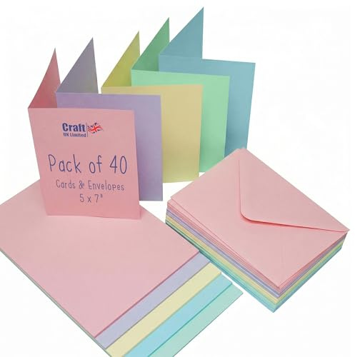 Craft UK 2307 5 x 7 blandade pastellkort och kuvert paket med 40