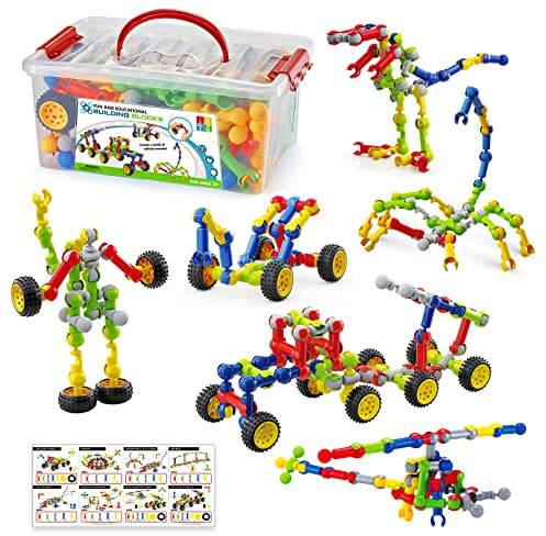 170 Pcs Building Toys for Kids Ages 4-8 with Toy Box Storage, Idea Guide, Building Blocks STEM Toys for 3 4 5 6 7 8 9 Year Old Creative Kids Activity, Christmas Birthday Gifts for Boys Girls