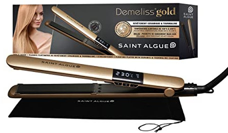 Demeliss SAINT ALGUE Lisseur GOLD - Lissage dès la Racine - Plaques Fines Céramique, Tourmaline - Température Réglable 150°C à 230°C - Cheveux Lisses à Ondulés - Design Ergonomique, Professionnel
