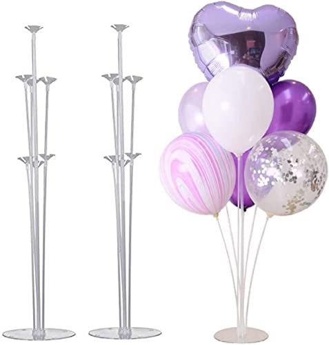 Set of 2 Table Balloon Stand Kit - 28 Reusable Stick Holder With Clear Cup, Pole and Flower Stand Base for Birthday, Wedding, Holiday, Anniversary Decorations