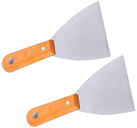 Spatola in acciaio inox, 2 spatole, spatole per pittori, set di spatole in legno, di alta qualità, per spatole in acciaio inox, per grigliare carne e per pulire la bistecchiera in acciaio inox