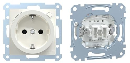 Merten 233819 FI-SCHUKO-Sicherheitssteckdosen-Einsatz mit Berührungsschutz & Merten MEG3616-0000 Ausschalter und Wechselschalter-Einsatz 16 A - AC 250 V